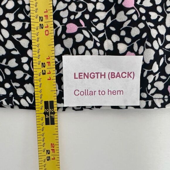 TALBOTS Women Smocked Blouse 3/4 Sleeve Black White Pink Flower Print Size M - Picture 7 of 11